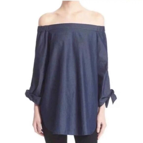 Tibi Tops - TIBI Chambray‎ Pheasant Top Off The Shoulder 0